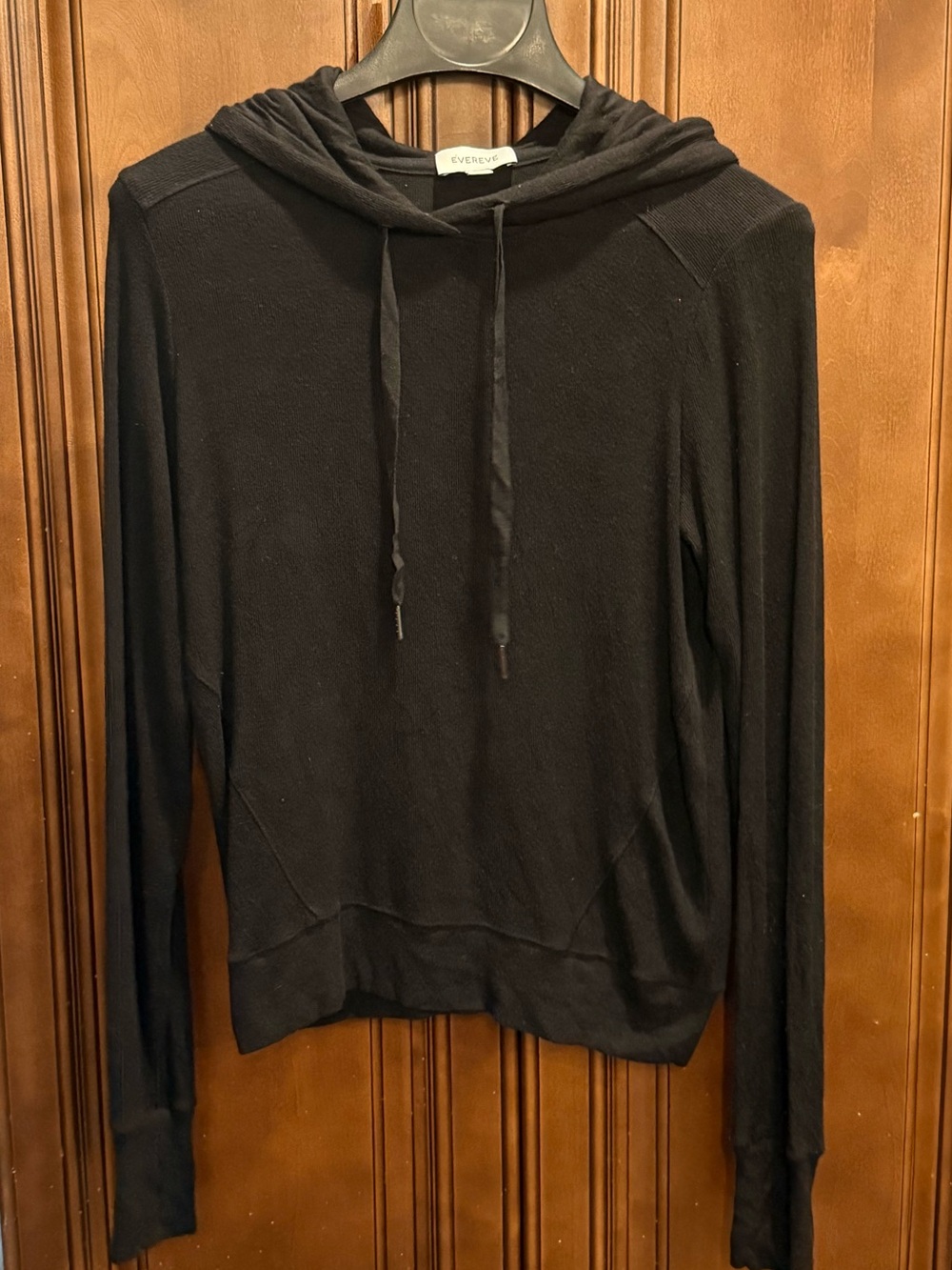 Evereve Black Ribbed Knit Hoodie Size M Soft Pullover